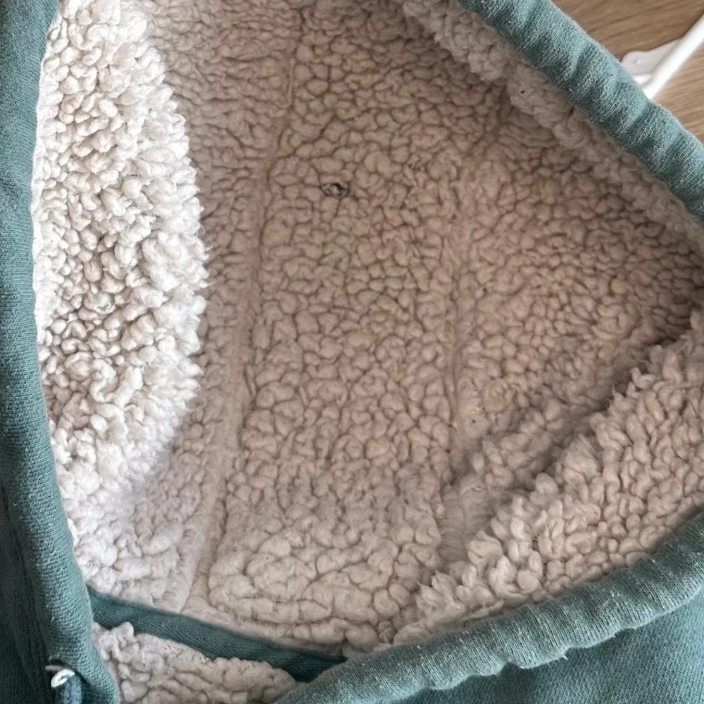 VTG Y2K Abercrombie Sherpa Lined Hoodie Full‎ Zip Teal Spellout Women's M Rare - Picture 9 of 11